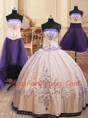 Latest Four Piece Floor Length Zipper 15 Quinceanera Dress White for Military Ball and Sweet 16 and Quinceanera with Beading and Embroidery