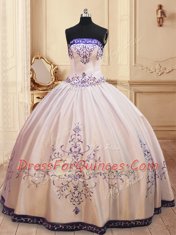 Latest Four Piece Floor Length Zipper 15 Quinceanera Dress White for Military Ball and Sweet 16 and Quinceanera with Beading and Embroidery