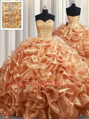 Flare Champagne Sleeveless Beading and Ruffles and Pick Ups Lace Up Vestidos de Quinceanera