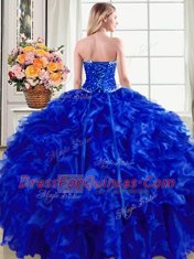 Adorable Royal Blue Sleeveless Floor Length Beading and Ruffles Lace Up Quinceanera Dresses