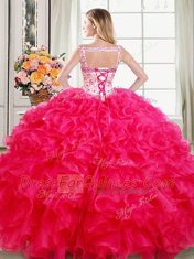 On Sale Straps Sleeveless Lace Up Vestidos de Quinceanera Hot Pink Organza