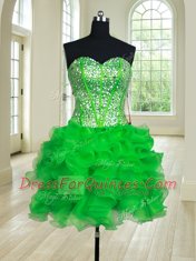 Affordable Four Piece Sleeveless Floor Length Beading and Ruffles Lace Up Quince Ball Gowns with Green