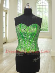 Affordable Four Piece Sleeveless Floor Length Beading and Ruffles Lace Up Quince Ball Gowns with Green