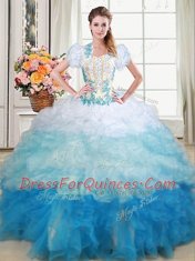 Sexy Beading and Appliques and Ruffles Vestidos de Quinceanera Multi-color Lace Up Sleeveless With Brush Train