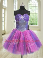 Comfortable Three Piece Multi-color Tulle Lace Up Quinceanera Dress Sleeveless Floor Length Beading