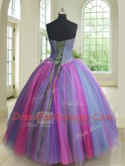 Comfortable Three Piece Multi-color Tulle Lace Up Quinceanera Dress Sleeveless Floor Length Beading