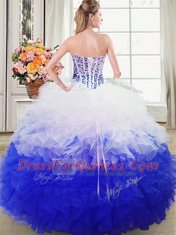 Floor Length Blue And White Quinceanera Dress Sweetheart Sleeveless Lace Up