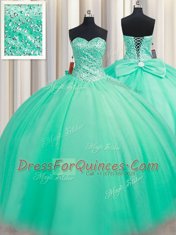 Flare Sleeveless Beading and Bowknot Lace Up Quince Ball Gowns