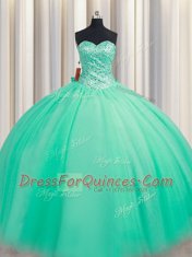 Flare Sleeveless Beading and Bowknot Lace Up Quince Ball Gowns