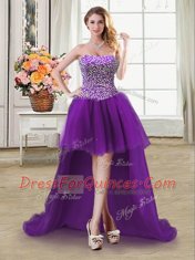 Four Piece Purple Lace Up 15th Birthday Dress Beading Sleeveless Floor Length