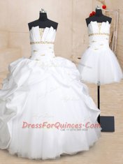 Excellent Three Piece Pick Ups Ball Gowns Sweet 16 Dress White Strapless Taffeta and Tulle Sleeveless Floor Length Lace Up