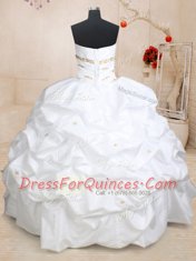 Excellent Three Piece Pick Ups Ball Gowns Sweet 16 Dress White Strapless Taffeta and Tulle Sleeveless Floor Length Lace Up