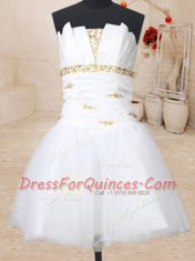 Excellent Three Piece Pick Ups Ball Gowns Sweet 16 Dress White Strapless Taffeta and Tulle Sleeveless Floor Length Lace Up