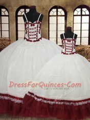 Great Straps Sleeveless Lace Up 15 Quinceanera Dress White Satin and Organza