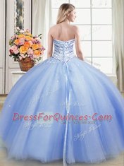 Ball Gowns 15th Birthday Dress Light Blue Sweetheart Tulle Sleeveless Floor Length Lace Up