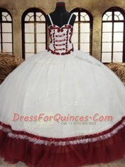 Excellent Straps White And Red Ball Gowns Beading 15 Quinceanera Dress Lace Up Organza Sleeveless Floor Length