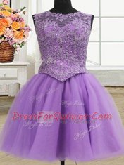 Three Piece Lilac Scoop Lace Up Beading and Appliques Sweet 16 Quinceanera Dress Sleeveless