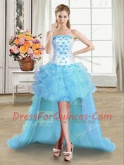 Decent Four Piece Sleeveless Lace Up Floor Length Beading and Appliques and Ruffles Sweet 16 Quinceanera Dress
