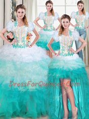 High Class Four Piece Multi-color Sweetheart Neckline Beading and Appliques and Ruffles 15th Birthday Dress Sleeveless Lace Up