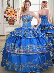 Discount Blue Taffeta Lace Up Sweetheart Sleeveless Floor Length Quinceanera Dresses Beading and Embroidery and Ruffled Layers