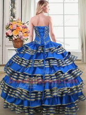 Discount Blue Taffeta Lace Up Sweetheart Sleeveless Floor Length Quinceanera Dresses Beading and Embroidery and Ruffled Layers