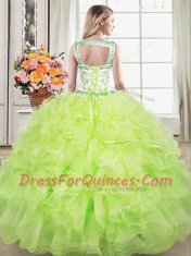 Glamorous Straps Sleeveless Lace Up Quinceanera Gown Yellow Green Organza