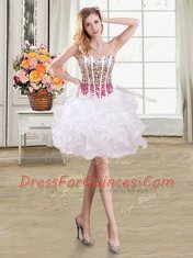 Custom Made Four Piece Ball Gowns Sweet 16 Quinceanera Dress White and Red Sweetheart Organza Sleeveless Floor Length Lace Up