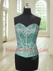 Low Price Four Piece Turquoise Ball Gowns Beading and Ruffles Quinceanera Dresses Lace Up Organza Sleeveless Floor Length