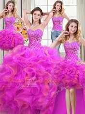 Low Price Four Piece Multi-color Lace Up Sweetheart Beading and Ruffles Sweet 16 Dress Organza Sleeveless