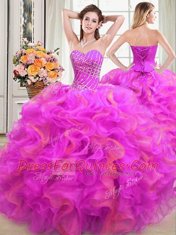 Low Price Four Piece Multi-color Lace Up Sweetheart Beading and Ruffles Sweet 16 Dress Organza Sleeveless