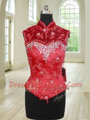 Glittering Three Piece Red Lace Up Sweet 16 Quinceanera Dress Beading and Ruffles and Pick Ups Sleeveless Floor Length