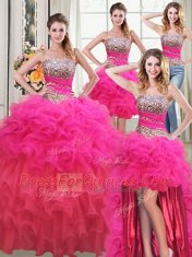 Four Piece Multi-color Strapless Neckline Beading and Ruffles and Ruffled Layers and Sequins Sweet 16 Quinceanera Dress Sleeveless Lace Up