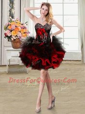 Four Piece Floor Length Black and Red Vestidos de Quinceanera Sweetheart Sleeveless Lace Up