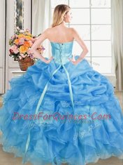 Blue Quinceanera Dress Military Ball and Sweet 16 and Quinceanera and For with Beading and Ruffles and Pick Ups Sweetheart Sleeveless Lace Up