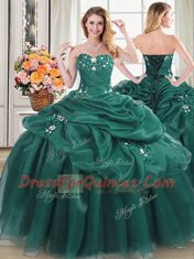 Exceptional Four Piece Dark Green Sweetheart Neckline Beading and Ruffles and Pick Ups Vestidos de Quinceanera Sleeveless Lace Up