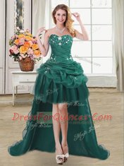 Exceptional Four Piece Dark Green Sweetheart Neckline Beading and Ruffles and Pick Ups Vestidos de Quinceanera Sleeveless Lace Up