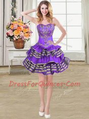 Three Piece Eggplant Purple 15 Quinceanera Dress Military Ball and Sweet 16 and Quinceanera and For with Embroidery and Ruffled Layers Sweetheart Sleeveless Lace Up