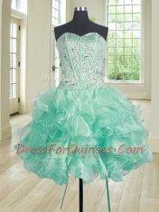 Deluxe Three Piece Apple Green Organza Lace Up Sweetheart Sleeveless Floor Length Vestidos de Quinceanera Beading and Ruffles