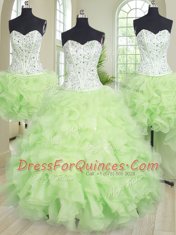 Simple Four Piece Ball Gowns Ball Gown Prom Dress Yellow Green Sweetheart Organza Sleeveless Floor Length Lace Up