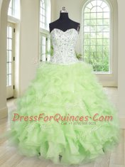 Simple Four Piece Ball Gowns Ball Gown Prom Dress Yellow Green Sweetheart Organza Sleeveless Floor Length Lace Up