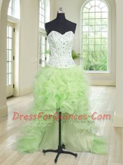 Simple Four Piece Ball Gowns Ball Gown Prom Dress Yellow Green Sweetheart Organza Sleeveless Floor Length Lace Up
