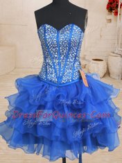 Attractive Four Piece Sweetheart Sleeveless Quinceanera Gown Floor Length Beading and Ruffles Royal Blue Organza