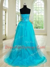 Excellent Four Piece Teal Lace Up Vestidos de Quinceanera Beading and Ruffles Sleeveless Floor Length
