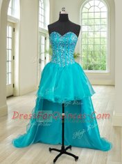 Excellent Four Piece Teal Lace Up Vestidos de Quinceanera Beading and Ruffles Sleeveless Floor Length