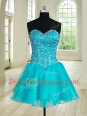 Excellent Four Piece Teal Lace Up Vestidos de Quinceanera Beading and Ruffles Sleeveless Floor Length