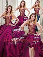 Four Piece Sleeveless Beading and Appliques and Pick Ups Lace Up Quinceanera Gowns