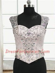 Custom Fit Three Piece Straps Beading Quinceanera Gowns Pink Zipper Sleeveless Floor Length