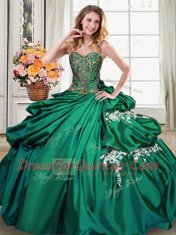 Beautiful Dark Green Ball Gowns Beading and Appliques and Pick Ups Quinceanera Gown Lace Up Taffeta Sleeveless Floor Length