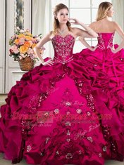 Four Piece Fuchsia Sleeveless Beading and Embroidery Floor Length Quince Ball Gowns