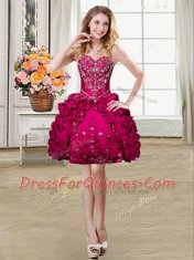 Four Piece Fuchsia Sleeveless Beading and Embroidery Floor Length Quince Ball Gowns